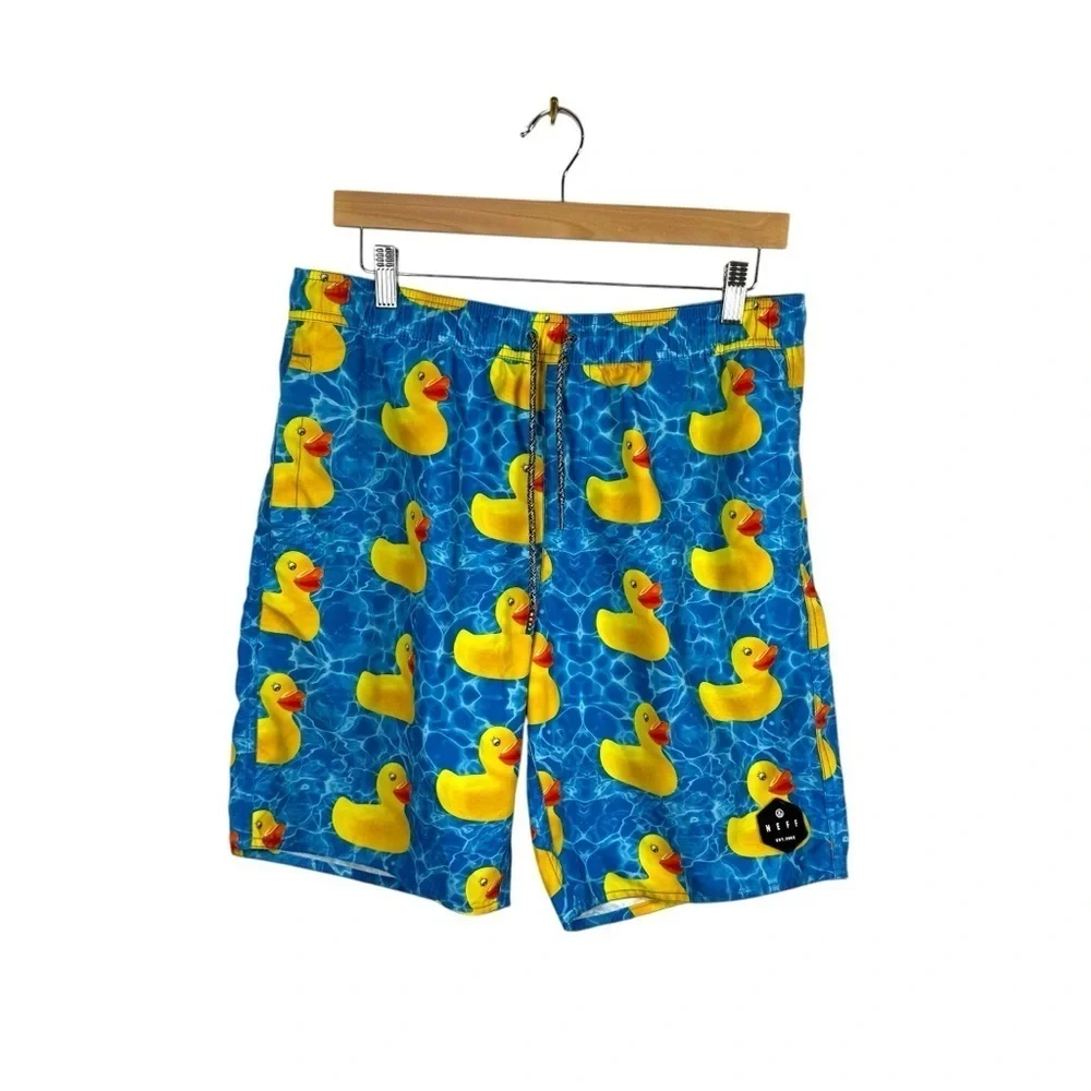 NWOT Neff Men’s Rubber Duckie Swim Trunks in Blue Multi Size M